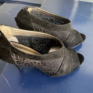 Black Peep-Toe Heels with Lace Panels - Brand